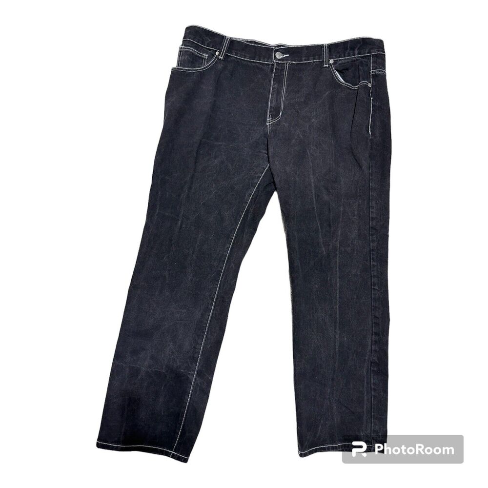 Mens Vintage Y2K Black Authentic Old Skool Wide Leg Baggy Jeans Men 46x34